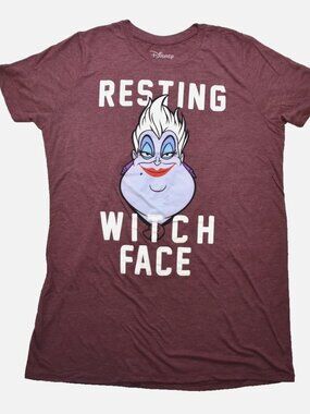 Disney Little Mermaid Ursula Resting Witch Face Womens Maroon Shirt New XL